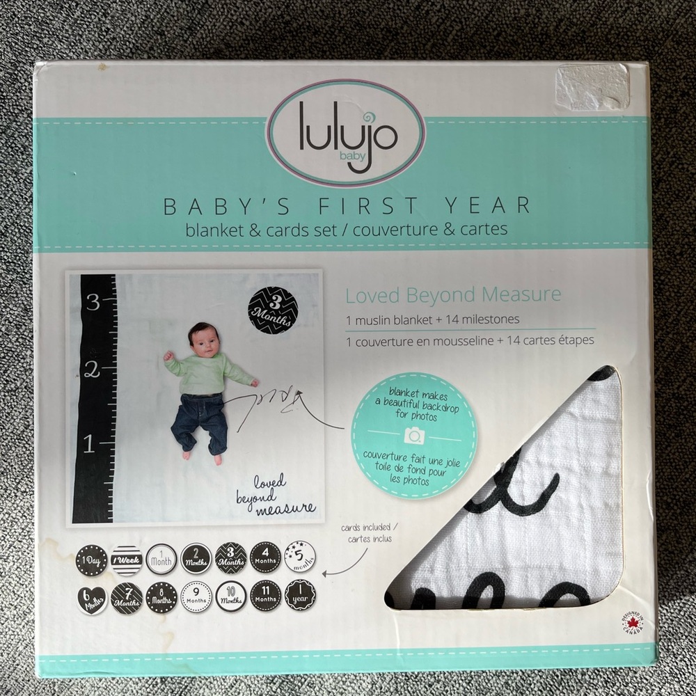 Baby's First Year Muslin Blanket - White with Black Script
